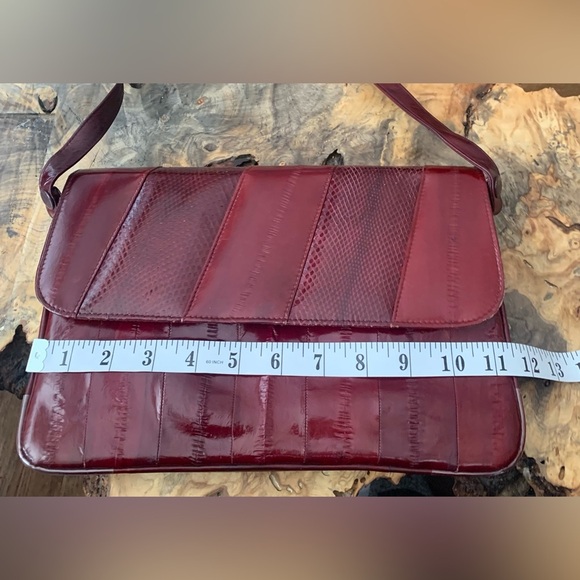 Vintage Genuine Eelskin Red & Burgundy Patchwork Clutch Bag Purse - Picture 6 of 7